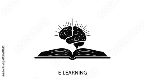 E-learning concept with brain and open book