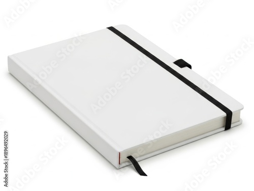 Minimalist white notebook with black elastic closure