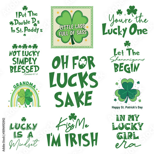  Kiss Me Irish, St patrick's Day Quotes Design, Clover, Shamrock, Irish, St Patrick's Day Bundle