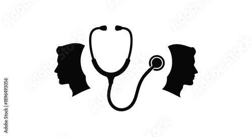 Medical consultation concept with stethoscope and silhouetted heads