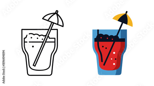 Cocktail Glasses with Umbrellas and Straws Illustration