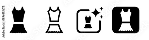 Stylish woman dress icon featuring mini skirt and blouse symbolizing freedom independence rebellion and feminine fashion expression in black vector illustration