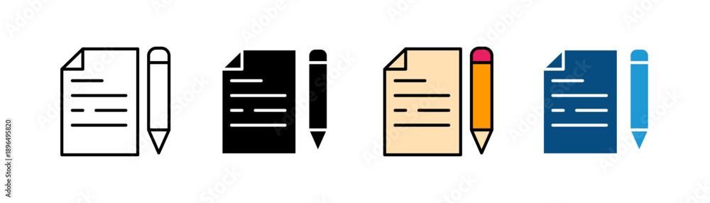Fototapeta premium docuement with pencil icon set. Document Edit Icon Set Flat Minimal Writing. Vector Illustration