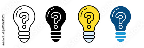 light bulb with question mark ‍icon set. Idea Lightbulb Icon Set Flat Minimal Innovation. Vector Illustration