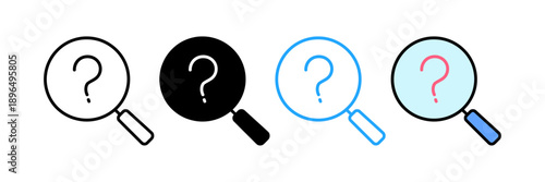 Discovering answers: a diverse set of magnifying glass icons with question marks for search queries