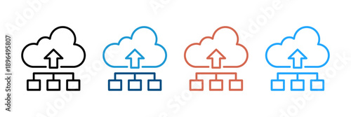 Cloud data upload and network connection icon set for digital storage solutions