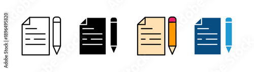 docuement with pencil icon set. Document Edit Icon Set Flat Minimal Writing. Vector Illustration