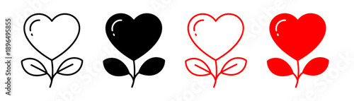 Heart Flower Icon Set Flat Minimal Love Nature. Vector Illustration