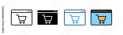 Buy online icon set. Online Shopping Cart Icon Set. Flat Minimal Ecommerce symbol. Vector Illustration