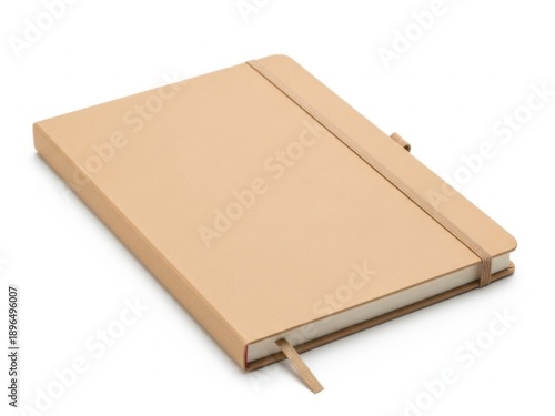 Elegant beige leather-bound notebook with elastic closure