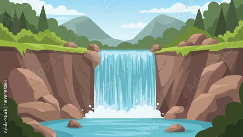 Serene waterfall in a lush forest landscape