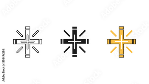 Abstract Cross Symbols in Various Colors and Styles on White