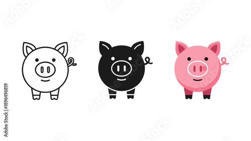 Three cartoon pigs smiling isolated on white background vector illustration