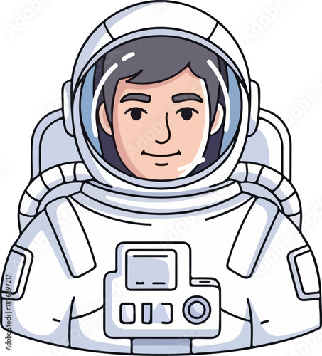 Astronaut man avatar vector illustration, space suit helmet, male character portrait, isolated on white