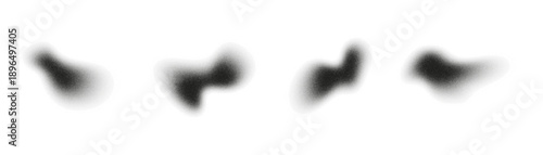 Black splashes and shadows form smooth noise shapes and abstract dot patterns on a white background. The grain effect adds texture to the overall design, creating an interesting visual experience.