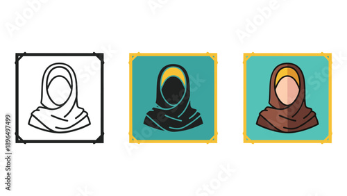 Hijab Icon Set with Diverse Skin Tones and Styles