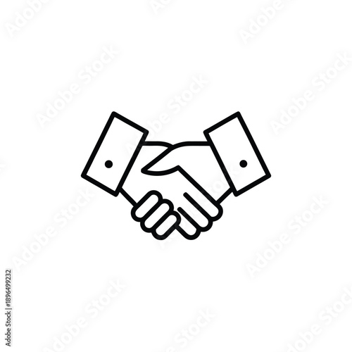 A minimalist vector graphic of two hands shaking in a business agreement