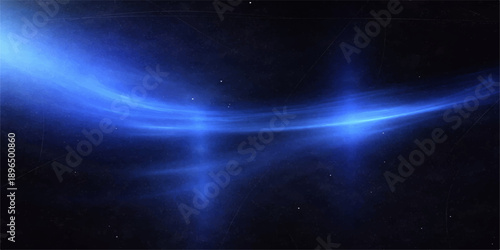 An abstract blue nebula glows across a dark galaxy universe background featuring bright stars and celestial light in a fantasy cosmos science illustration