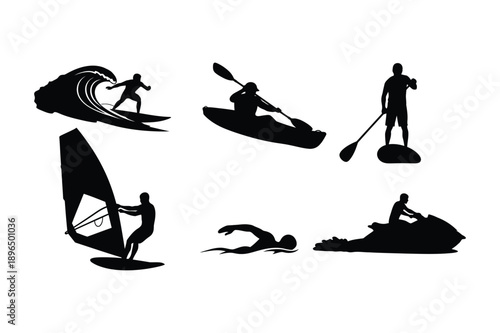 Water sports and extreme activity icons
