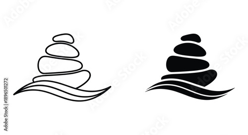 Stacked stones balance zen meditation harmony minimalist black white line art vector illustration