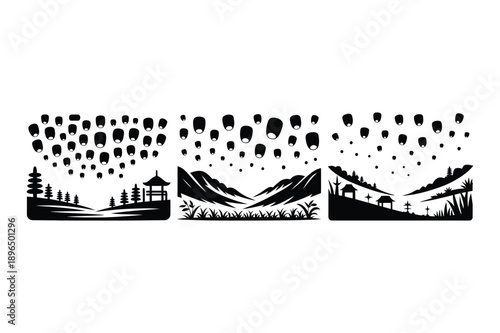 Lantern festival and landscape icons