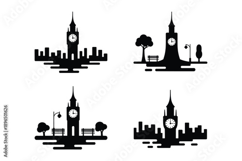 Big Ben Clock Tower Cityscape Silhouettes