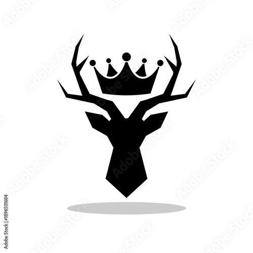 Deer antler head crown icon with shadow