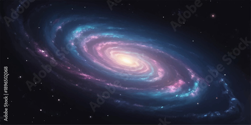 Pink and Blue Spiral Galaxy with Luminous Core in Deep Space