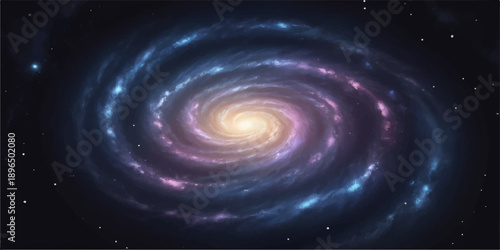 Spiral Galaxy with Glowing Core in Deep Space