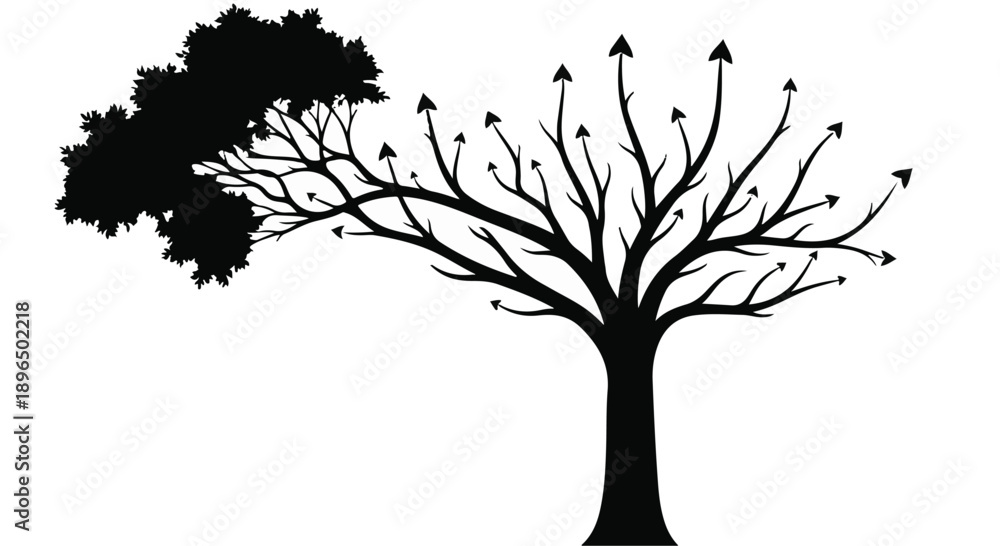 Fototapeta premium Simple black silhouette of tree with arrows on branches