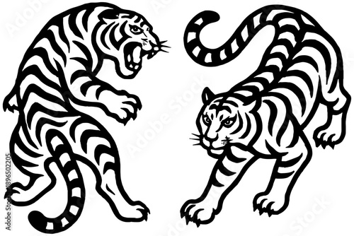vector illustration of tiger,
Big Tiger Vector Set, Predatory Cat Illustrations on White