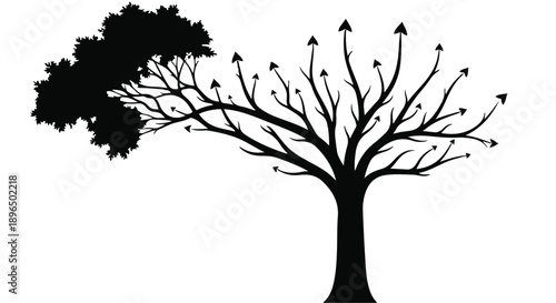 Simple black silhouette of tree with arrows on branches