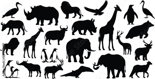 A collection of animal silhouettes against a white background