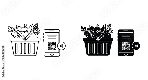 Shopping Basket with Mobile Phone and QR Code Illustration