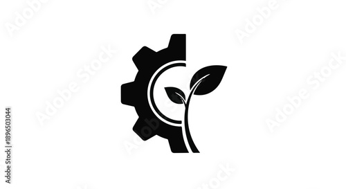 Sustainable innovation concept with gear and growing plant