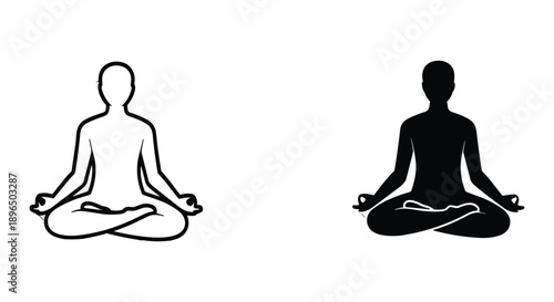 Yin Yang Meditation Silhouettes in Lotus Pose on White Background