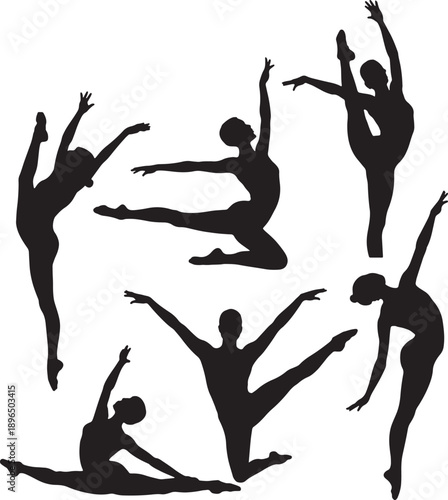Silhouettes of people performing various yoga poses and stretching exercises high-quality professional