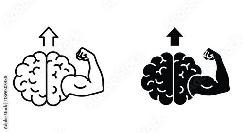 Brain Power and Strength Illustration with Flexed Arm and Arrow Up