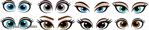 Eye Vector Set with Different Colors and Styles
 -  Female Eyes Vector Illustration Collection for Design