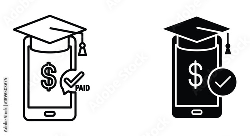 Graduation cap with dollar sign paid education concept flat icon vector illustration on smartphone screen