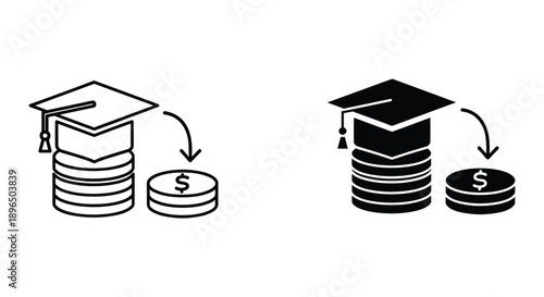 Graduation Cap on Coins Stack, Education Investment Return Illustration