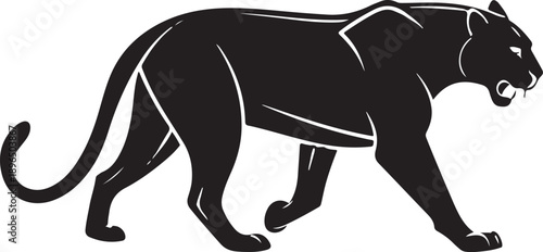Premium black jaguar silhouette walking side profile minimalist Amazon rainforest wildlife vector for luxury branding and Adobe Stock use