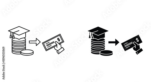 Graduation Cap on Coins Transforming into Financial Gain Illustration