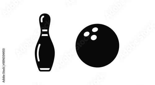 Bowling pin and ball depicted in a striking black silhouette