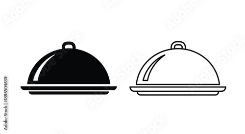 Two covered dishes shown in a simple black and white silhouette