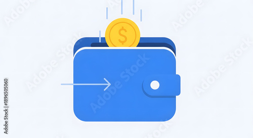 Blue Wallet with Coin Being Inserted.
