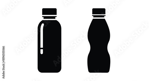 Two black bottle shapes displayed against a white background silhouette