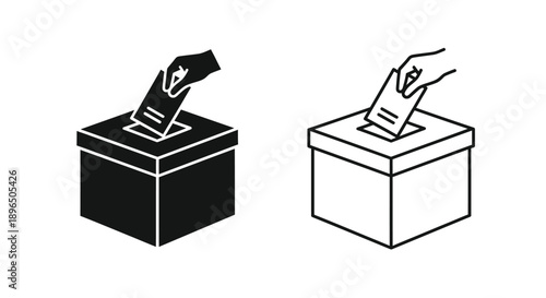 Voting process depicted with two ballot boxes a striking silhouette