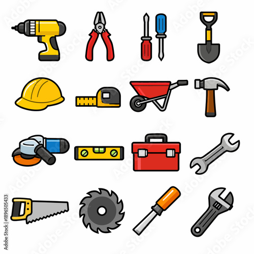 Wallpaper Mural A comprehensive set of essential construction and home improvement tools in a vibrant icon style isolated on transparent background, isolated on white background, Vector Torontodigital.ca