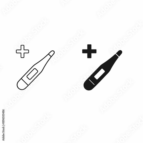 Digital thermometer and plus sign icon for health and medical applications isolated on transparent background, isolated on white background, Vector